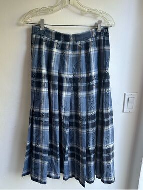 Pendleton vintage 100% wool pleated midi skirt blue plaid size 8 great condition